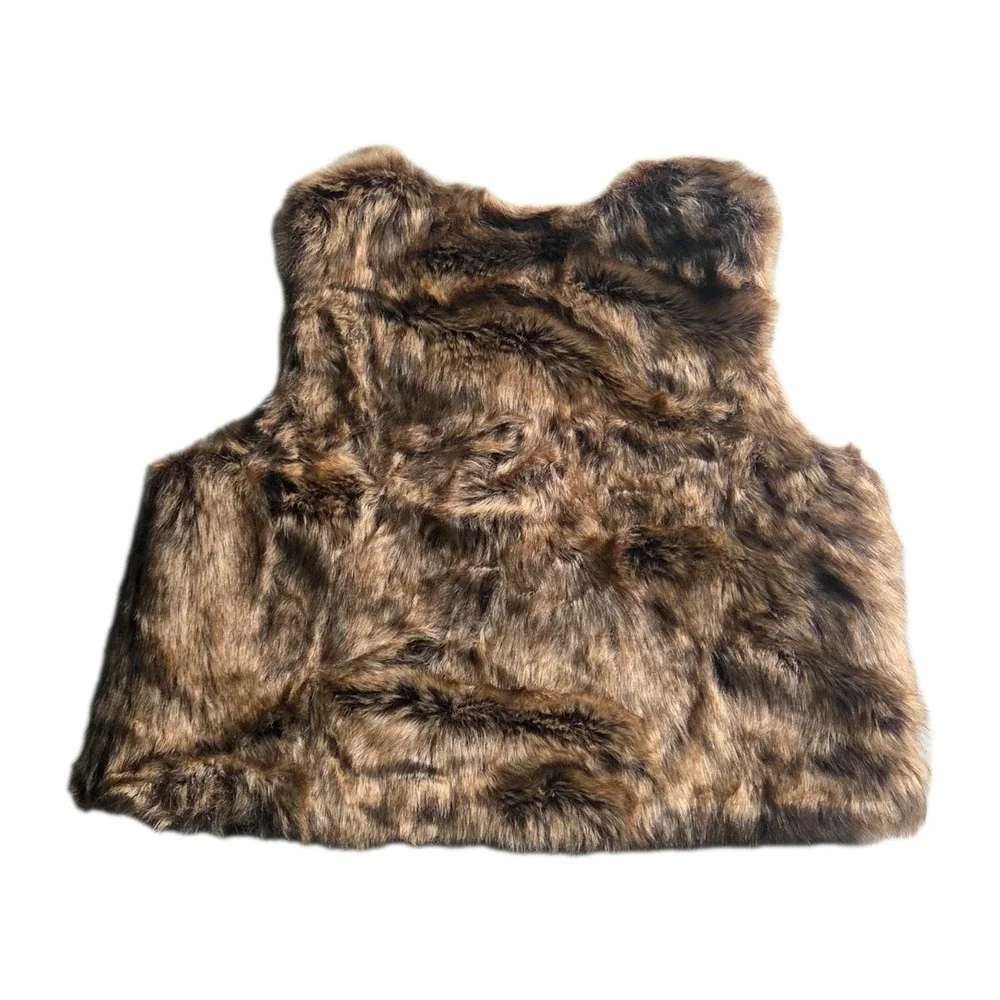 GapKids Faux Fur Vest XL Brown Shaggy Gilet Y2K Aesthetic Quiet Luxury Preppy